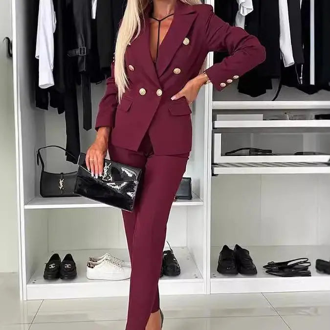 Elena™ Conjunto de blazer cruzado y pantalón entallado