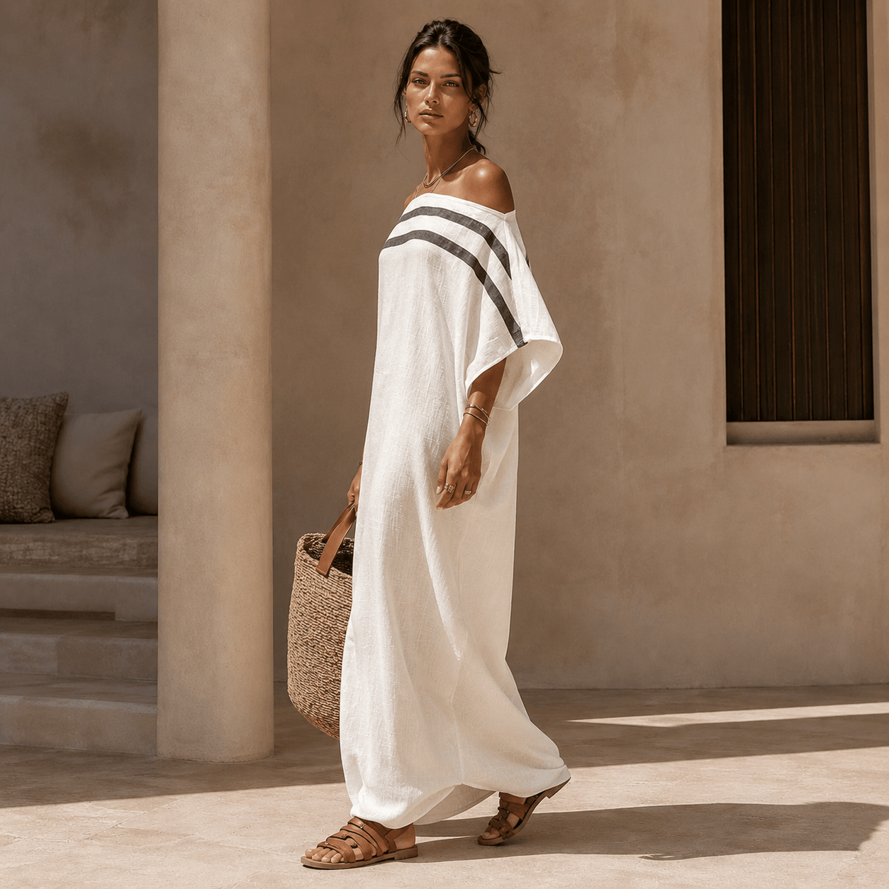 Aveline™ | Vestido maxi de hombros descubiertos con mangas murciélago