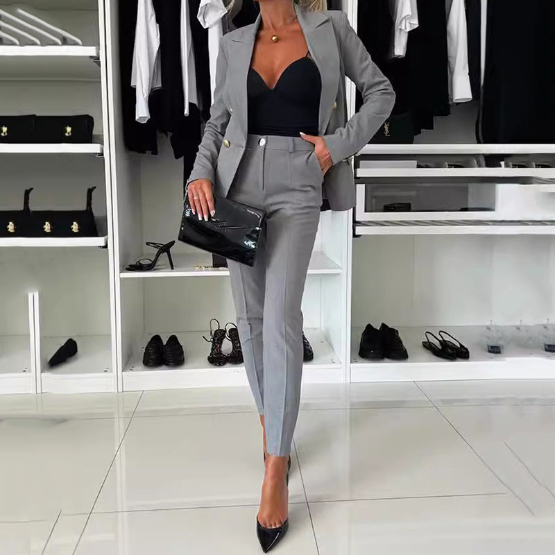 Elena™ Conjunto de blazer cruzado y pantalón entallado