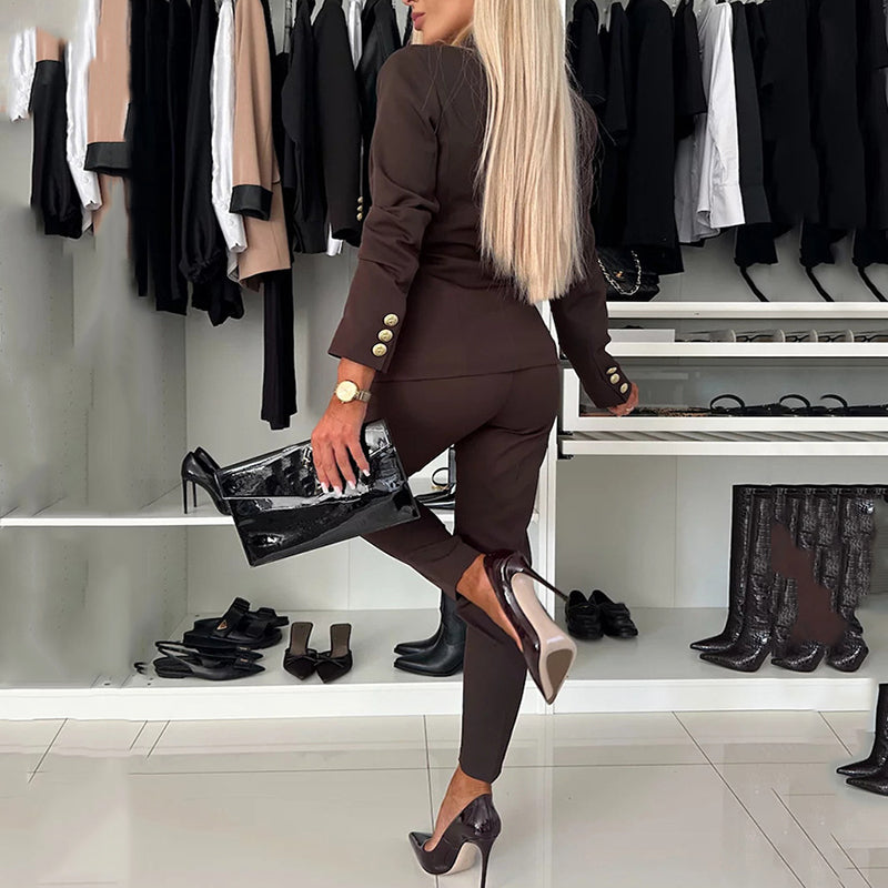 Elena™ Conjunto de blazer cruzado y pantalón entallado