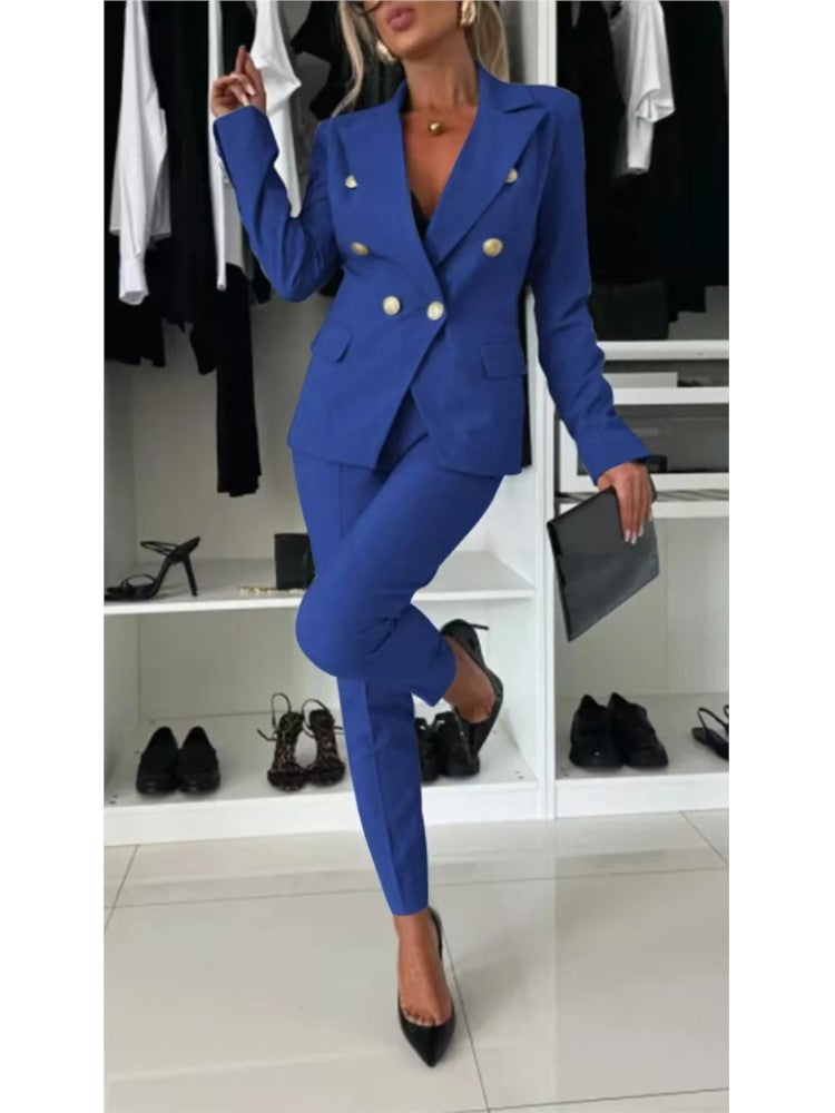 Elena™ Conjunto de blazer cruzado y pantalón entallado