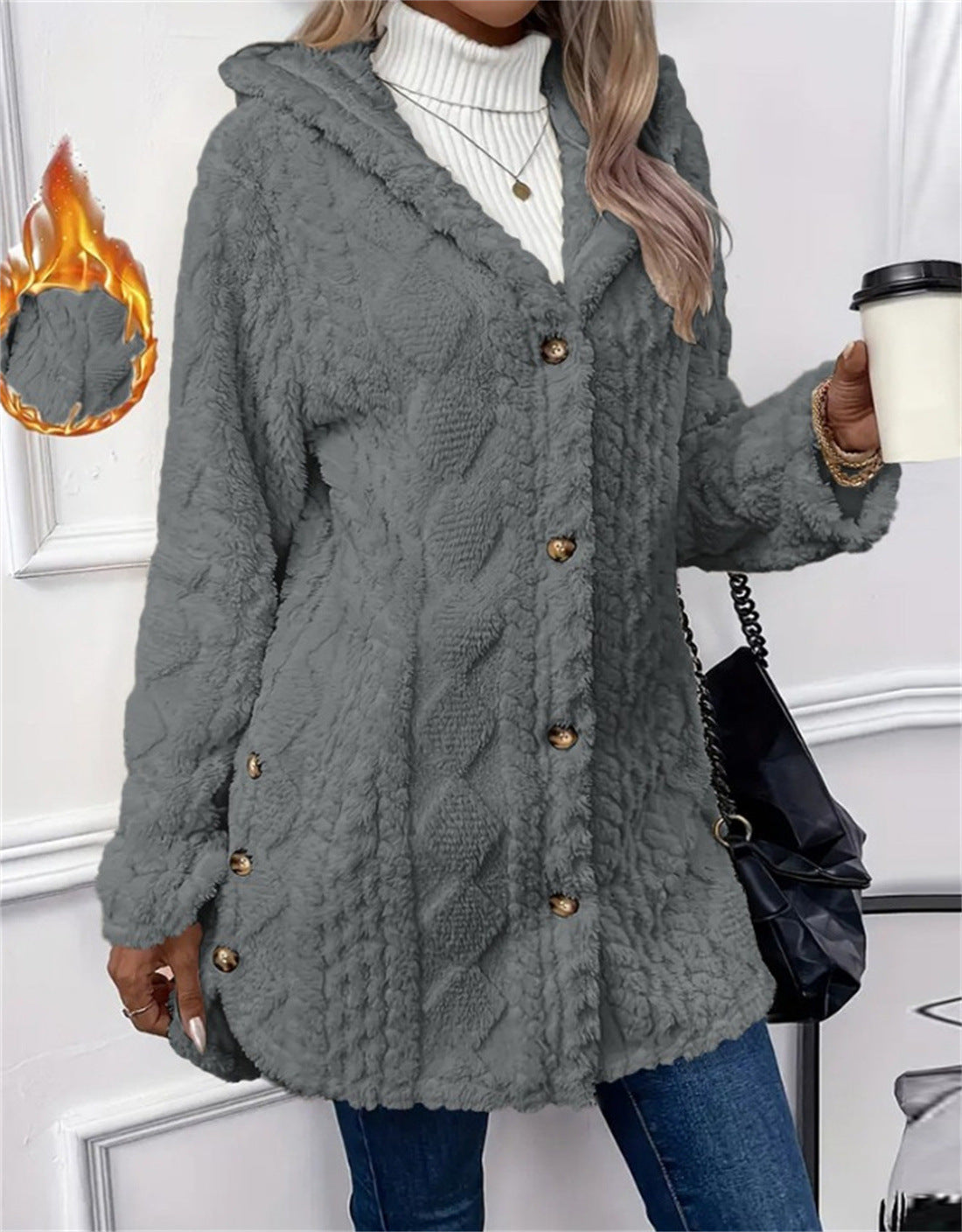 Valentina™ Cárdigan con capucha de lana estilo Argyle, ideal para otoño e invierno