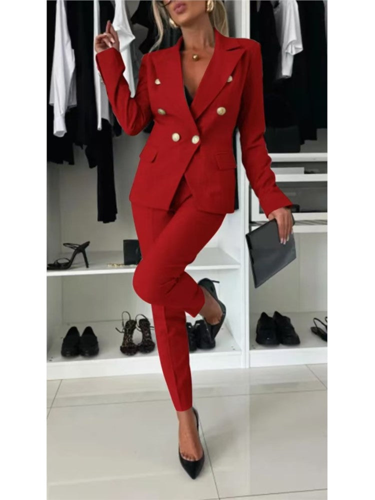 Elena™ Conjunto de blazer cruzado y pantalón entallado