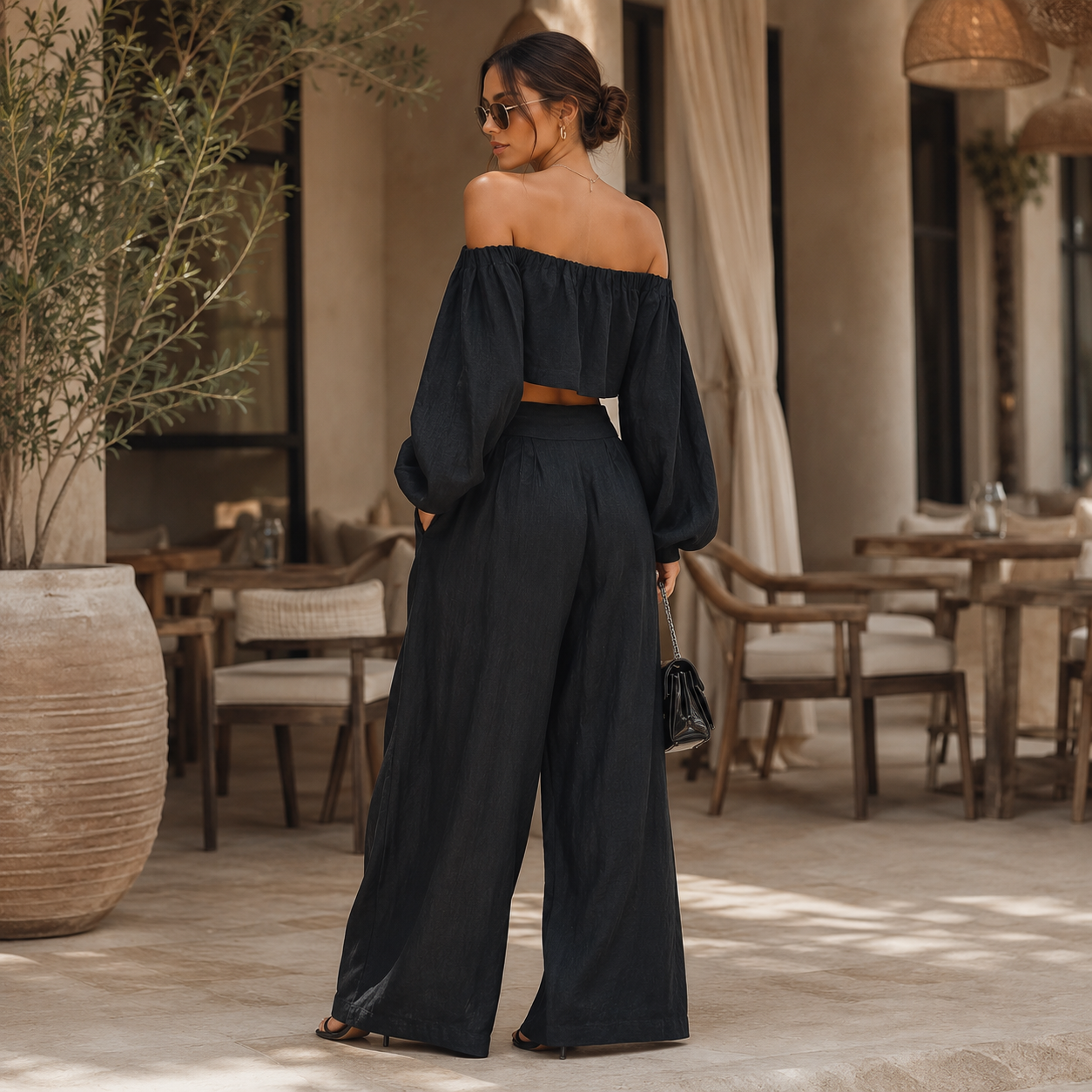 Tess™ | Conjunto de hombros al descubierto con pantalón ancho