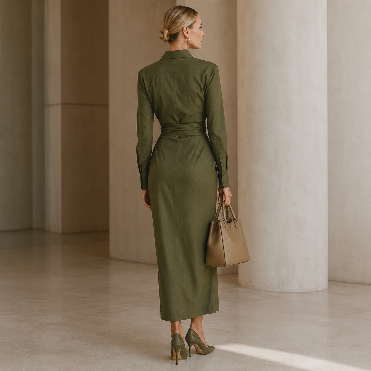 Noëlle™ | Vestido maxi en verde militar