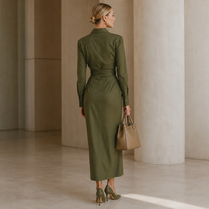 Noëlle™ | Vestido maxi en verde militar