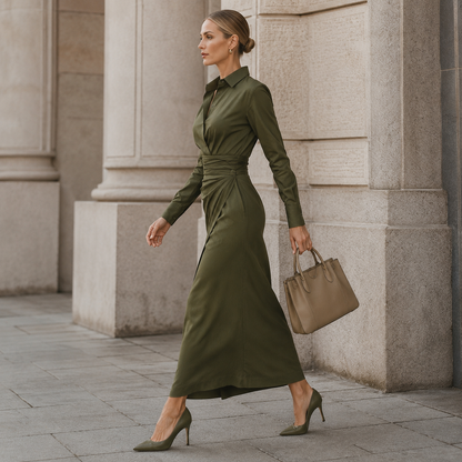 Noëlle™ | Vestido maxi en verde militar