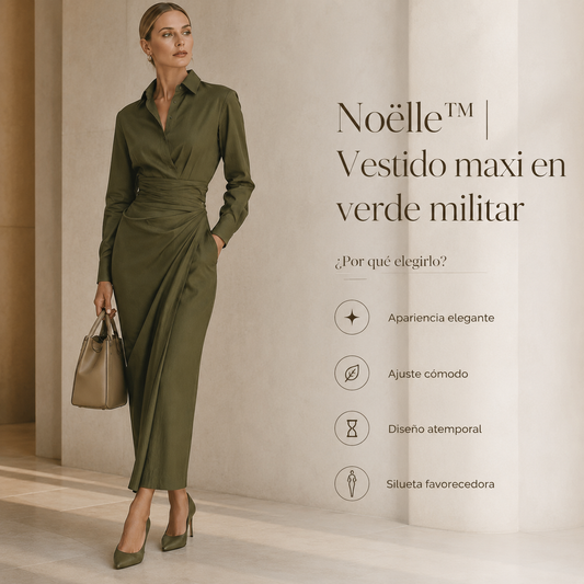 Noëlle™ | Vestido maxi en verde militar