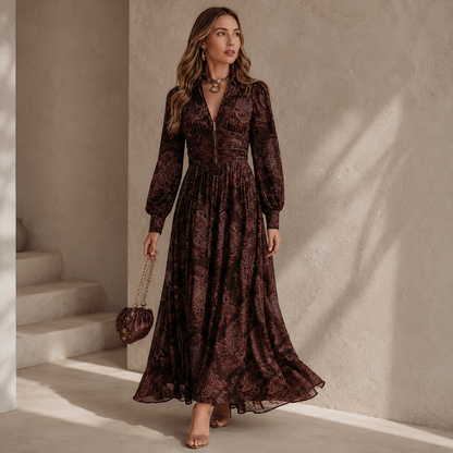Ariane™ | Vestido maxi con estampado paisley y realce en la cintura
