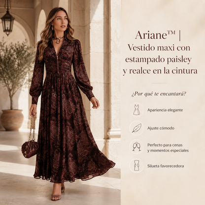 Ariane™ | Vestido maxi con estampado paisley y realce en la cintura