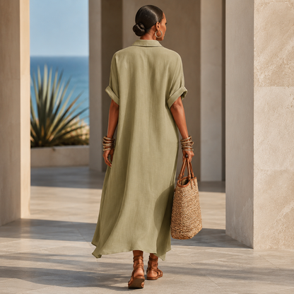 Manelle™ | Vestido maxi verde oliva con línea minimalista