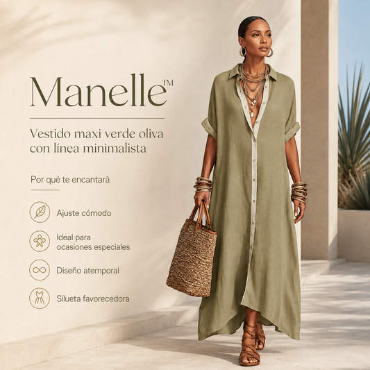 Manelle™ | Vestido maxi verde oliva con línea minimalista