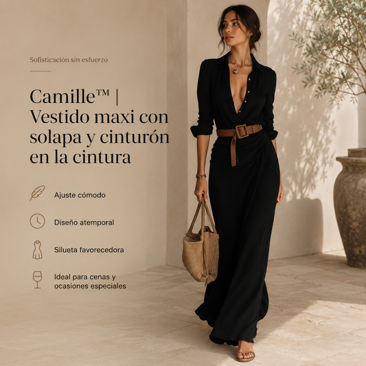 Camille™ | Vestido maxi con solapa y cinturón en la cintura