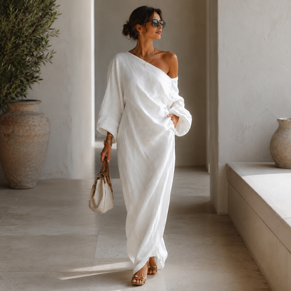 Elise™ | Elegante vestido maxi de un solo hombro en blanco