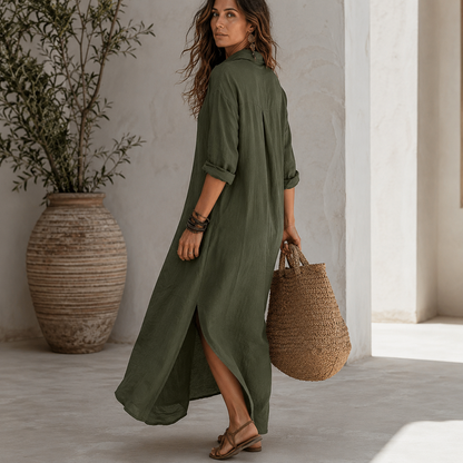 Soline™ | Vestido maxi negro holgado con botones