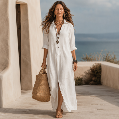 Soline™ | Vestido maxi negro holgado con botones