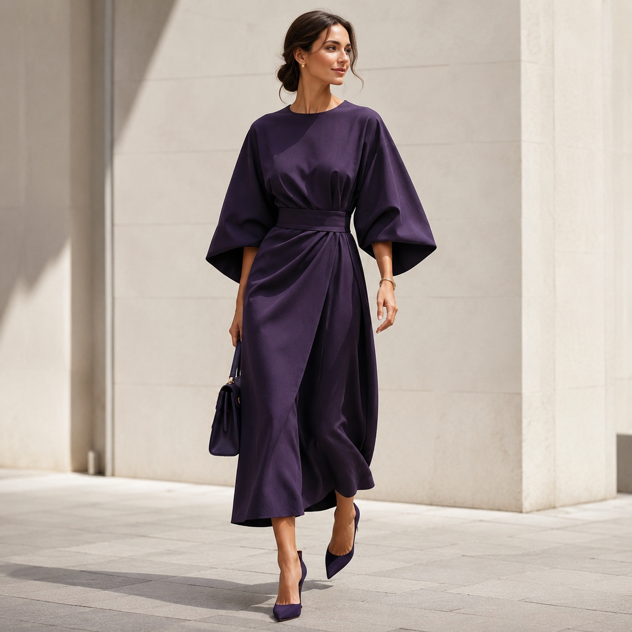 Rita - Elegante Vestido Con Mangas Farol y Cinturón