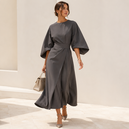 Rita - Elegante Vestido Con Mangas Farol y Cinturón