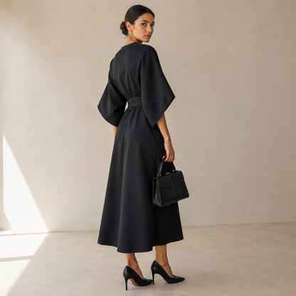 Rita - Elegante Vestido Con Mangas Farol y Cinturón