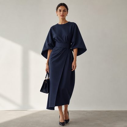 Rita - Elegante Vestido Con Mangas Farol y Cinturón