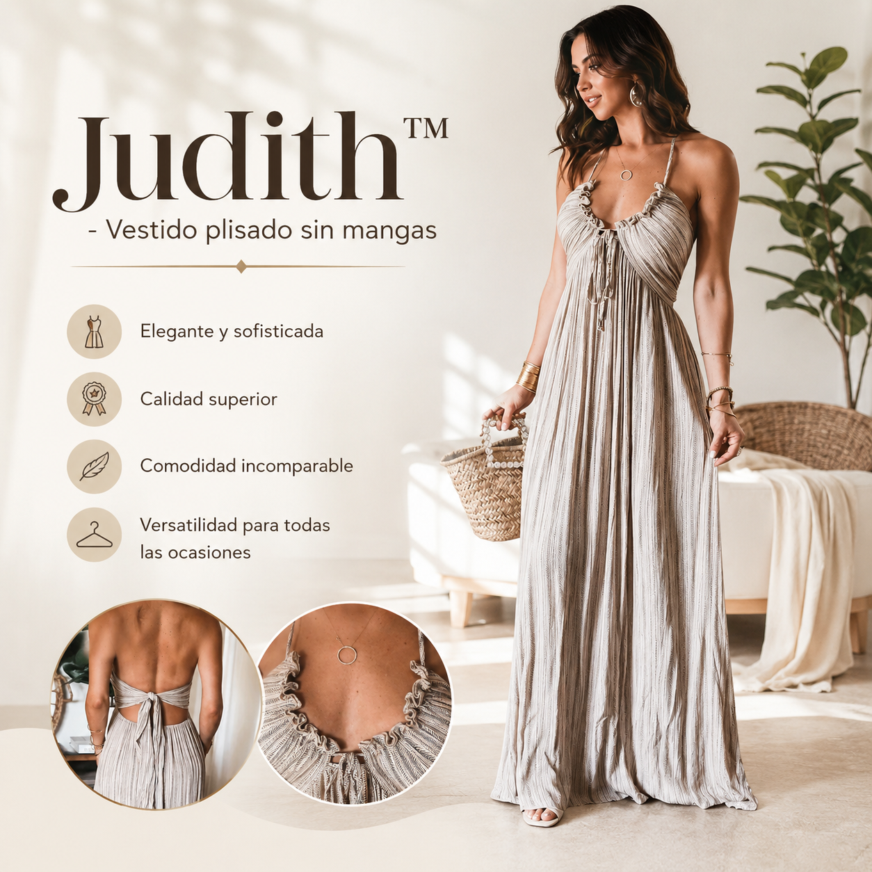 Judith™ - Vestido plisado sin mangas