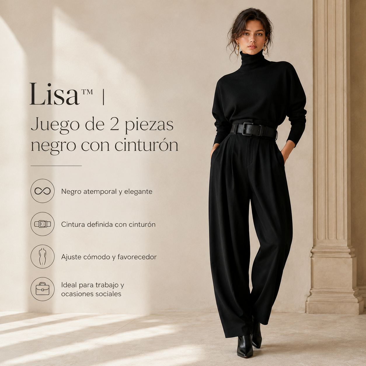Lisa™ | Juego de 2 piezas negro con cinturón