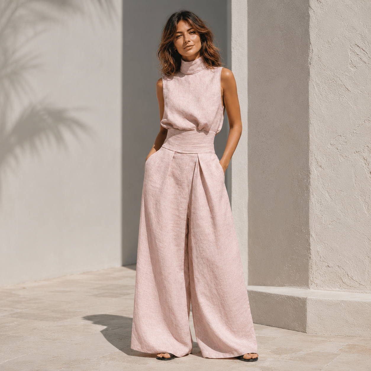 Maria™ | Conjunto de camiseta de tirantes y pantalones anchos de algodón y lino minimalista para mujer