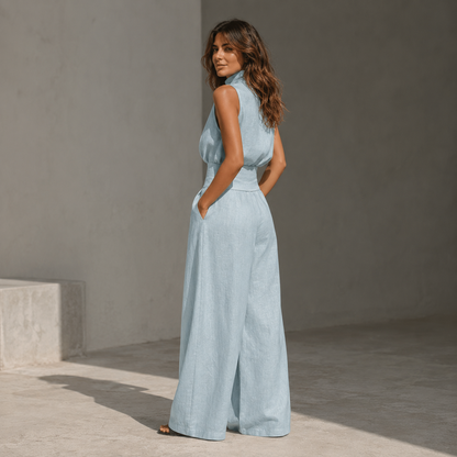 Maria™ | Conjunto de camiseta de tirantes y pantalones anchos de algodón y lino minimalista para mujer