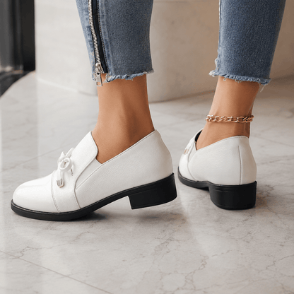 Marvina - Mocasines Elegantes Con Punta Redonda y Lazo Decorativo