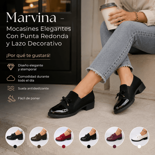 Marvina - Mocasines Elegantes Con Punta Redonda y Lazo Decorativo