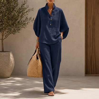 Maribel™ | Conjunto de lino con mangas murciélago y pantalón ancho