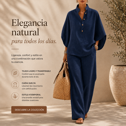 Maribel™ | Conjunto de lino con mangas murciélago y pantalón ancho
