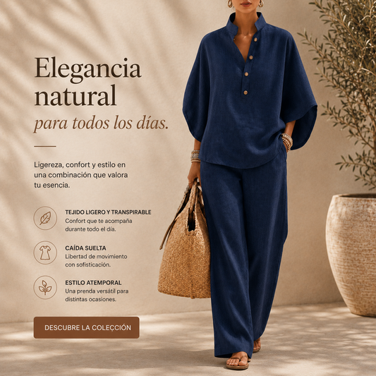 Maribel™ | Conjunto de lino con mangas murciélago y pantalón ancho