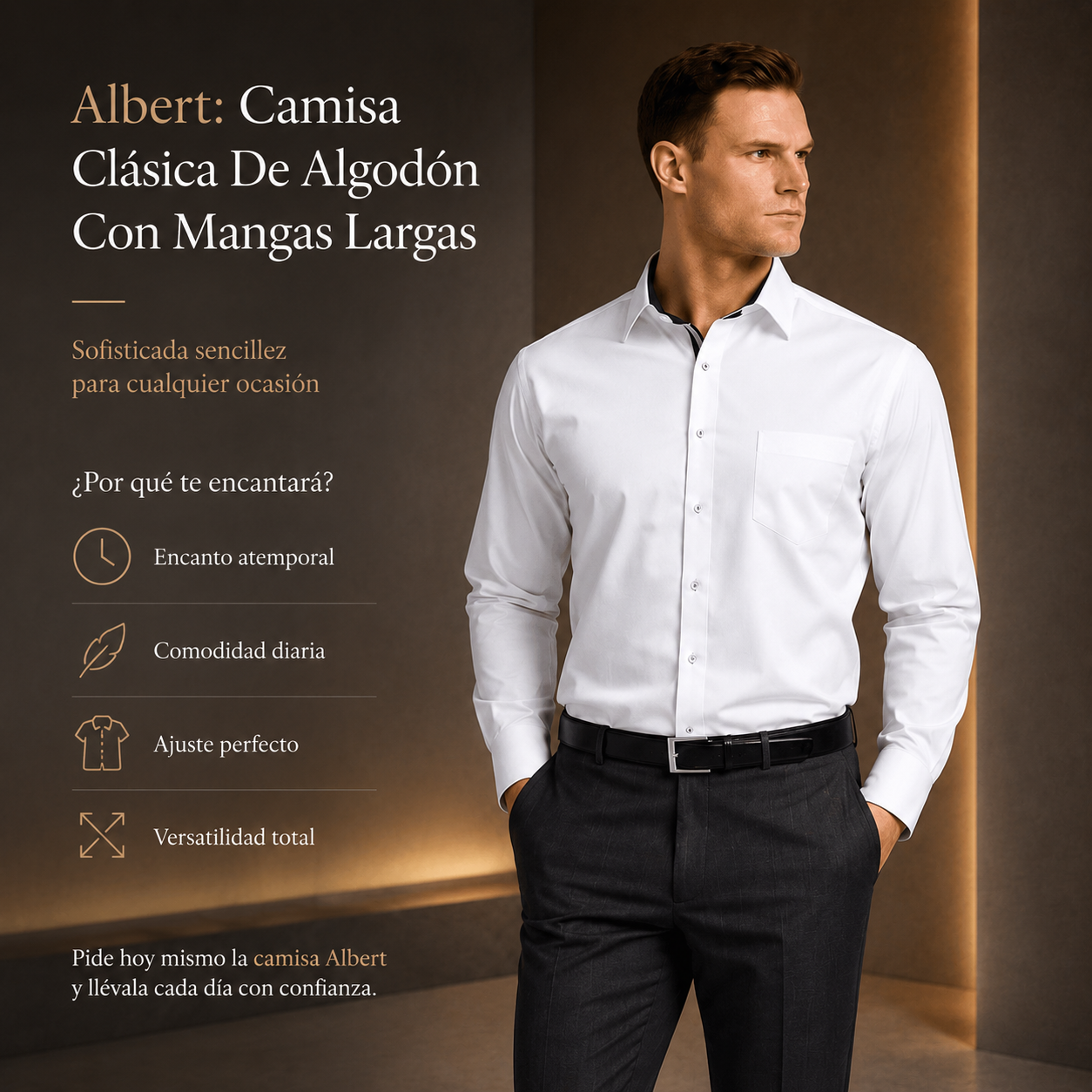 Albert: Camisa Clásica De Algodón Con Mangas Largas