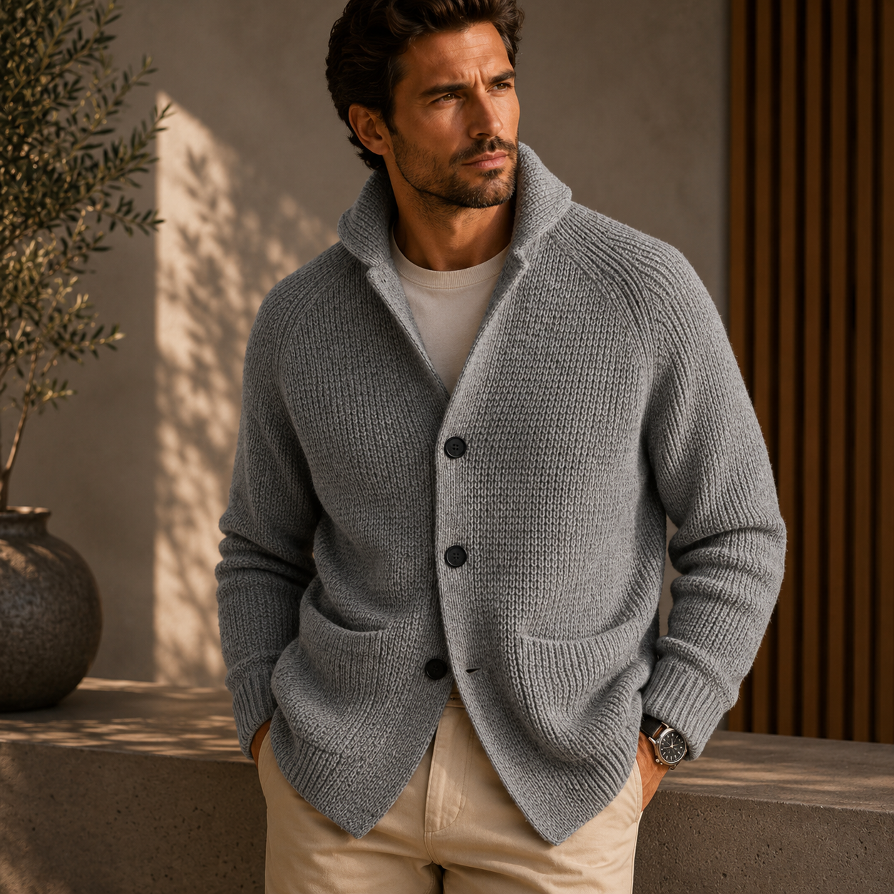 Hugo | Cárdigan de lana con canalé para hombre