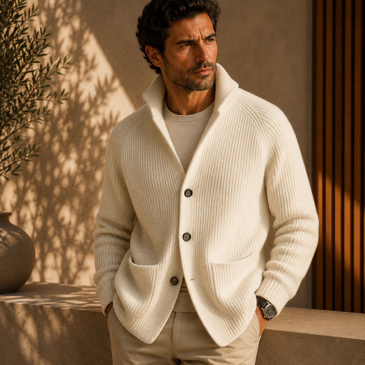 Hugo | Cárdigan de lana con canalé para hombre