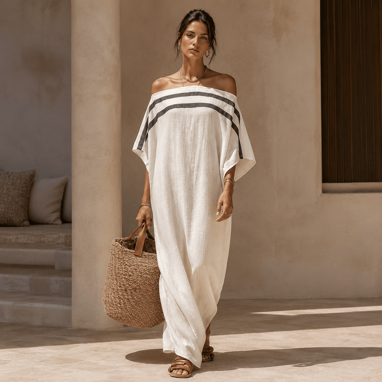 Aveline™ | Vestido maxi de hombros descubiertos con mangas murciélago