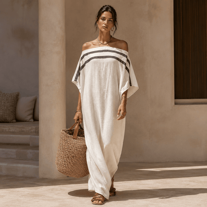 Aveline™ | Vestido maxi de hombros descubiertos con mangas murciélago