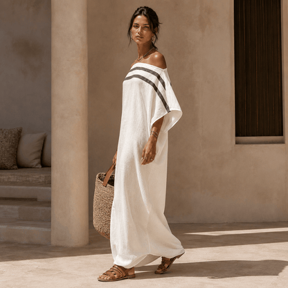 Aveline™ | Vestido maxi de hombros descubiertos con mangas murciélago