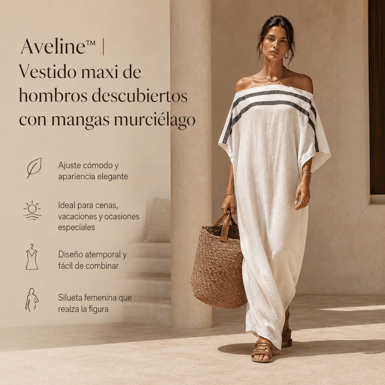 Aveline™ | Vestido maxi de hombros descubiertos con mangas murciélago