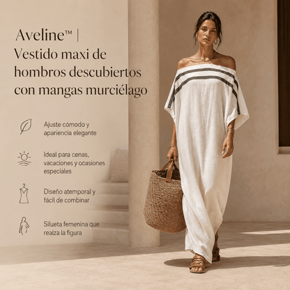 Aveline™ | Vestido maxi de hombros descubiertos con mangas murciélago