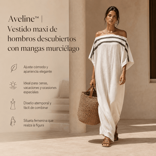 Aveline™ | Vestido maxi de hombros descubiertos con mangas murciélago