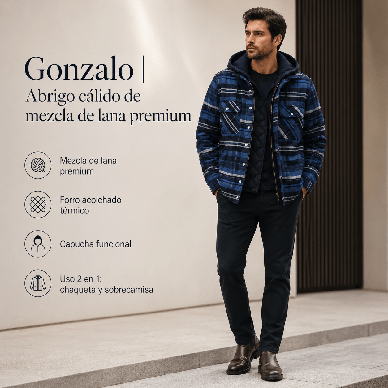 Gonzalo | Abrigo cálido de mezcla de lana premium