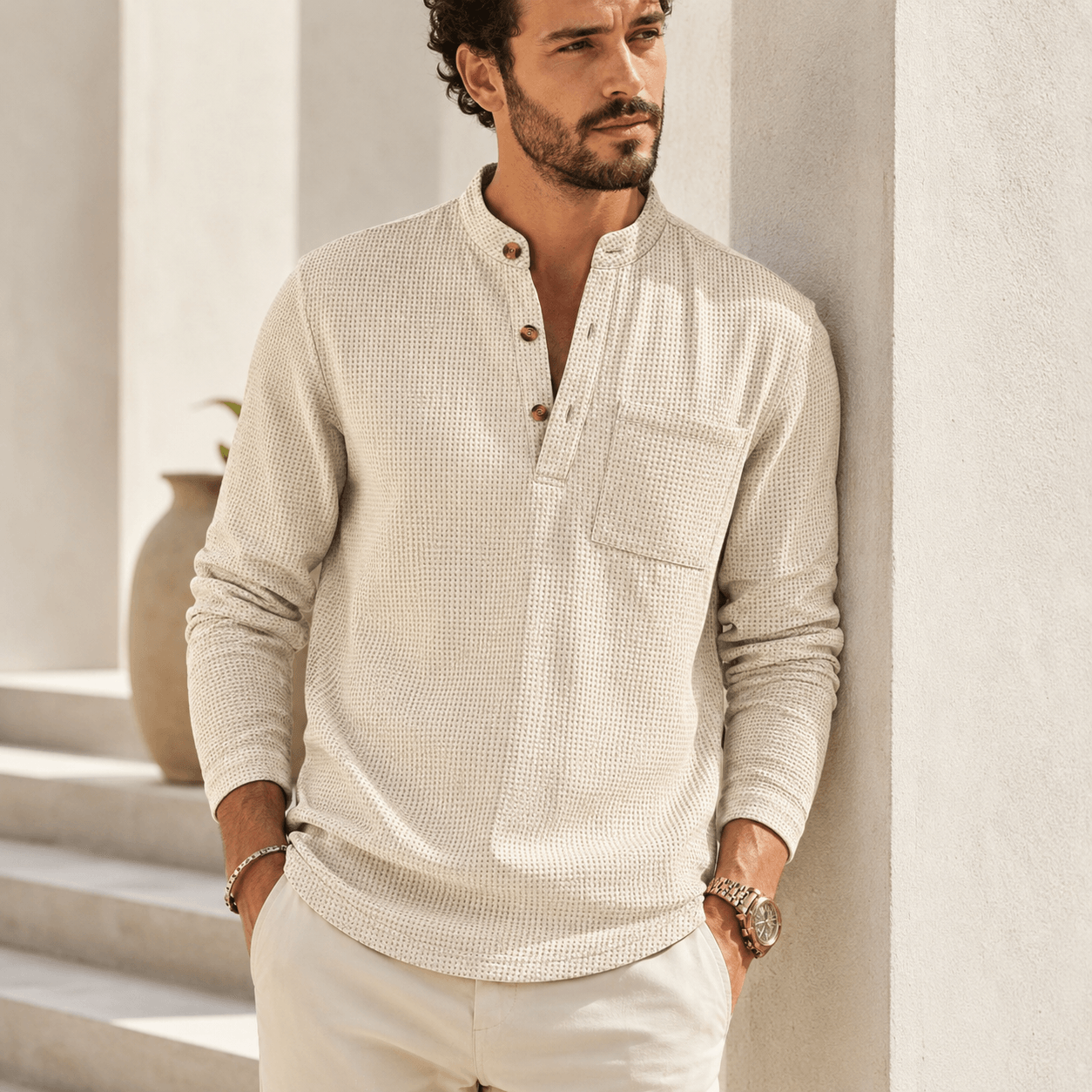Thogo | Camisa Texturizada De Cuello Alto Para Hombre