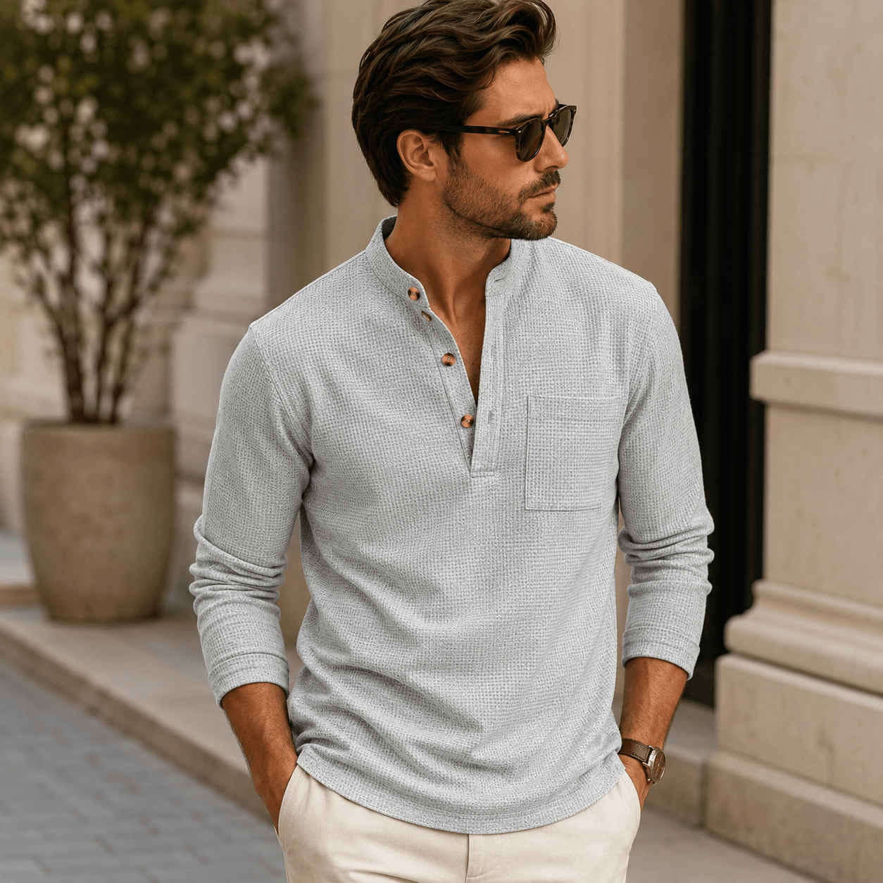 Thogo | Camisa Texturizada De Cuello Alto Para Hombre