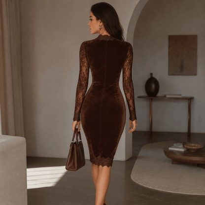 Aurélia™ | Minivestido de terciopelo con mangas de encaje