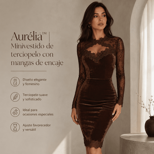 Aurélia™ | Minivestido de terciopelo con mangas de encaje