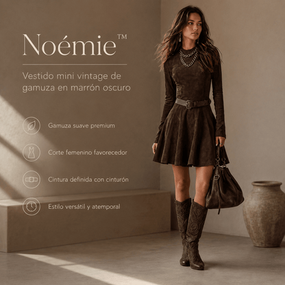 Noémie™ | Vestido mini vintage de gamuza en marrón oscuro