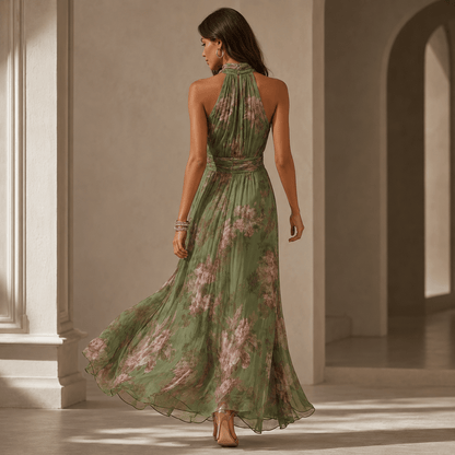 Florine™ | Vestido Maxi Verde con Estampado Floral