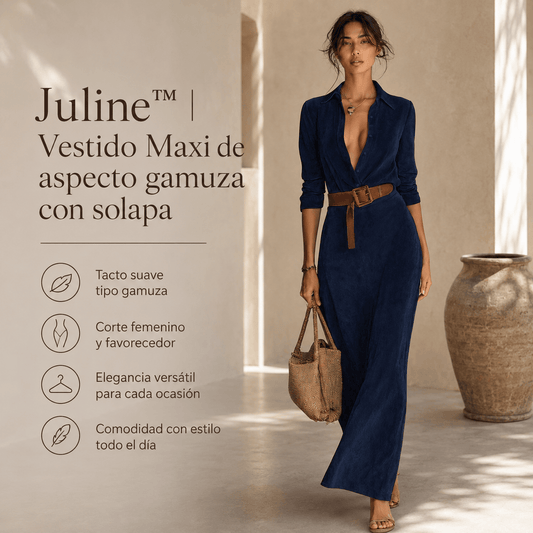 Juline™ | Vestido Maxi de aspecto gamuza con solapa